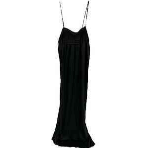 Vintage Gilead Maxi Nightgown Sleeveless Lace Trim Pleated Mesh Black Large